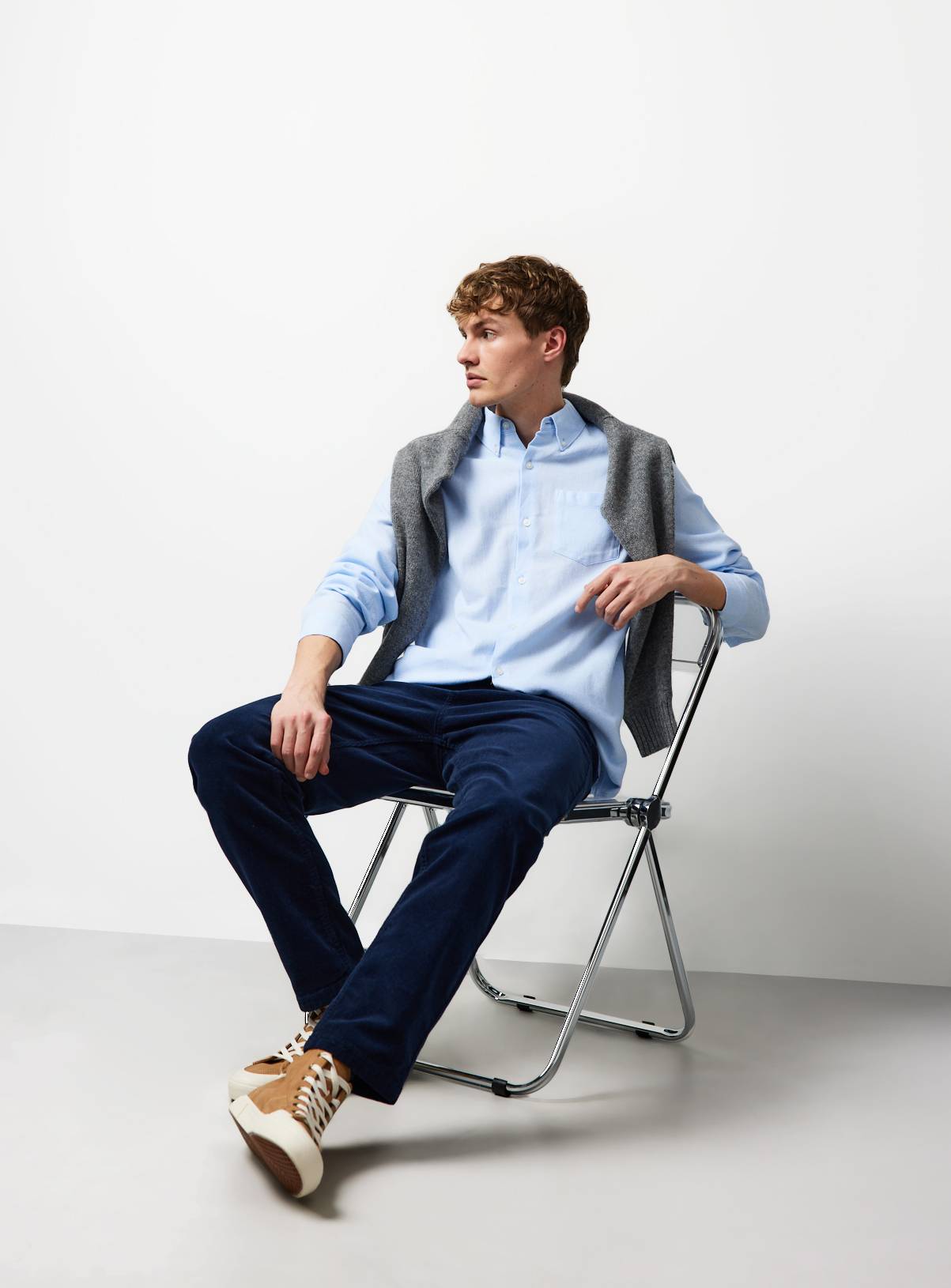 Light Blue Jacquard Texture Regular Fit Long Sleeve Shirt 19.5 - Image 2